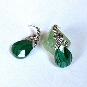 NEW CAROLYN POLLACK Earrings Green Malachite Drop Sterling Silver NEW BOX